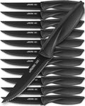 Home Hero Steak Knives Set of 12 - High-Carbon Stainless Steel Blades - Razor-Sharp Serrated Knives - Black Ergonomic Handles - 12 Pcs, Black