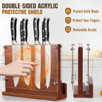 ENOKING Magnetic Knife Block with Acrylic Shield 12 x 9 Inches, Double Side Kitchen Knife Holder without Knives- Acacia Wood Universal Knife Storage Organizer with Powerful Magnet for Kitchen Counter
