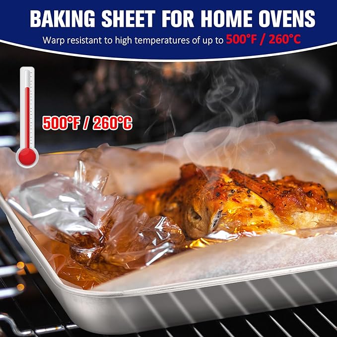 3 Pcs Baking Sheet Pan Set 13.8 × 9.8 × 0.6 Inches Cookie Sheet Large Toaster Oven Pans Stainless Steel Tray Barbecue Grill Pan Rectangle Trays Oven, Non-stick, Easy Clean