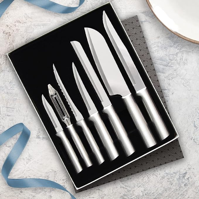 RADA Cutlery 7-piece Starter Knife Gift Set (S38), Stainless Steel Hollow Ground Blades, Made in USA, Silver Handles, Pack of 2