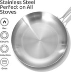 LOLYKITCH 9.5 Inch Tri-Ply Stainless Steel Frying Pan,Skillet,Induction Cooking Pan,Dishwasher and Oven Safe,Detachable Handle.