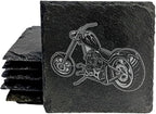 Level Up Your Man Cave: Rustic Chopper Coasters for The Motorcycle Enthusiast - Square Slate - Set of 4
