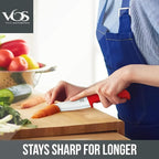 Vos Ceramic Knife Set with Peeler, Ceramic Knives Set For Kitchen, Ultra Sharp Kitchen Knife Set with Covers, 3" 4" 6" Paring, Utility & Chef Knife, Ultra Sharp, Lightweight, Dishwasher safe (Red)