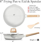 ESLITE LIFE Nonstick Ceramic Frying Pan Skillet with Lid, Non-Toxic Egg Omelette Kitchen Cooking Pans Compatible with All Stovetops (Gas, Electric & Induction), PTFE & PFOA Free (White, 8" w/Lid)