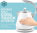 Elite Gourmet EKT-1203W 1350W Double Wall Insulated Cool Touch Electric Water Tea Kettle, BPA Free Stainless Steel Interior and Auto Shut-Off