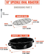 Enamel Granite Roasting Pan with Lid 18 Inch with Rack, Extra Large Deep Oven Baking Pot, NonStick Oval Carbon Steel Potato Roaster Pan for Turkey Chicken Steak NonToxic Perfect for Party Thanksgiving