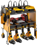 CCCEI Modular Power Tool Organizer Wall Mount with Charging Station. Garage Drill Storage Shelf with Hooks, Heavy Duty Rack, Tool Battery Holder Built in 8 Outlet. Gift for Men. Yellow, 2 Pack.