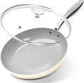 MICHELANGELO Non Stick Frying Pans - 10 Inch Frying Pan Nonstick with Lid, Nonstick Skillet with Lid, Non Toxic Frying Pan, Ceramic-Coated, Beige