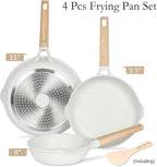 ESLITE LIFE Frying Pans Set Nonstick Skillets Set Egg Omelette Pans, Healthy Ceramic Coating Cookware Chef's Pan, Compatible with All Stovetops (Gas, Electric & Induction), PFOA Free (White,4-Piece)