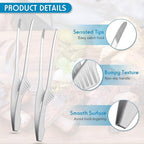Patelai Korean and Japanese BBQ Tongs Non Slip Cooking Utensils Stainless Steel Tongs for Serving Food, Salad, Camping, Barbecue, Buffet, Oven with Support Stand(Silver,4 Pieces)