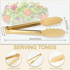 4 Pack Gold Tongs for Serving Food, 9 Inch Serving Tongs, Gold Buffet Tong Stainless Steel Utensils, Metal Kitchen Tong for Salad, Steak, Appetizer, Snack and Small Food (GOLD, 9INCH)