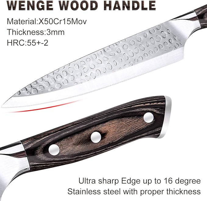 Kitchen Knife Set, 16-Piece Knife Set with Built-in Sharpener and Wooden Block, Precious Wengewood Handle for Chef Knife Set, German Stainless Steel Knife Block Set, Ultra Sharp Full Tang Forged