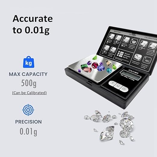CAMRY Digital Pocket Gram Scale 500g/0.1g, Small Digital Scales Grams Ounces Grains, Herb Scale, Jewelry Scale, Portable Travel Food Scale, LCD Backlight Display with Tare Function