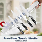 23 Inch Magnetic Knife Holder for Wall - Stainless Steel Magnet Knife Strip No Drill with 15 Hooks/Adhesive Tape/Screws, Kitchen Utensil Holder, Magnetic Knife Organizer, Wall Mounted Knife Storage