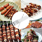 12PCS Kabob Skewers Flat Metal BBQ Barbecue Skewers 16" Long Hook Style Stainless Steel Shish Kebob Sticks Wide Sharp Reusable Grilling Skewers Set for Meat Shrimp Chicken Vegetable, 12 Pack