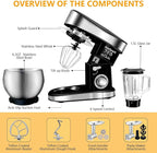 Multifunctional Stand Mixer 6.3Qt 6-Speed Tilt-head, Electric Kitchen Mixer with Stainless Steel Bowl,Meat Grinder, Juice Blender (Black)