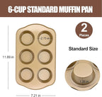 Nonstick 6 Cup Standard Muffin Pan, Cupcake Pan Set, Muffin Tins for Oven, 2 Pack, Gold