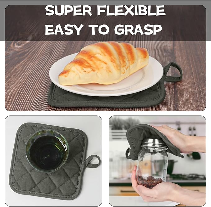 Kitchen Set Pack Of 5, Oven Mitts Pot Holders Pad And Towel Set, Heat Resistant Silicone Kitchen Mini Oven Mittens for 500 Degrees, Mini Oven Gloves and Hot Pads for Baking Grilling Barbecue Microwave