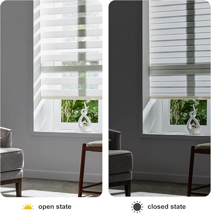 Persilux Cordless Zebra Blinds for Windows Free-Stop Roller Shades (71" W X 72" H, Cream) Dual Layer Light Cintrol for Day and Night, Light Filtering Sheer Shades for Home, Easy to Install
