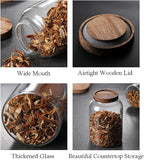Large Glass Jars with Airtight Wooden Lid, Food Storage Glass Canister, Clear Cereal Storage Container for Flour, Sugar, Coffee Beans, Snack (40 FL OZ (1200ml))