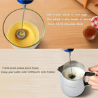 Milk Frother Handheld, Battery Operated Coffee Foamer Drink Mixer with 2 Stainless Steel Electric Whisks for Coffee, Latte, Cappuccino, Hot Chocolate, Protein，Egg Batteries Included,Blue