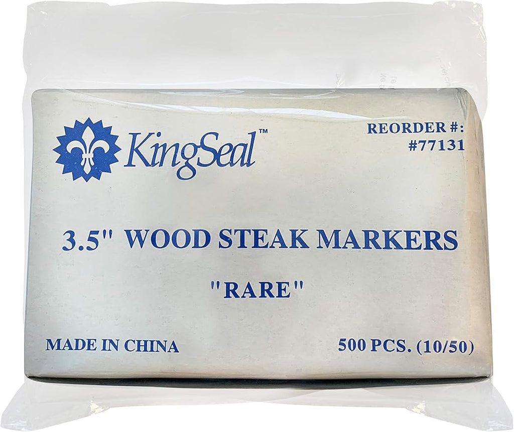 KingSeal 500 Count 3.5 Inch Natural Birch Wood Steak Markers, Heat Stamped, Rare, Eco Friendly, Bulk Pack - 1 Box of 500