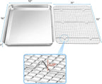 TeamFar Baking Sheet with Rack, 16 x 12 x 1 Inch Stainless Steel Cookie Baking Pan Tray with Grid Rack for Baking Roasting Cooling, Healthy & Heavy-Duty, Oven & Dishwasher Safe