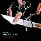 KYOKU 5 Inch Steak Knife Set of 4 - Daimyo Series Japanese 440C Stainless Steel Serrated Steak Knives - Ergonomic Rosewood Handles Mosaic Pins - with Sheaths & Case
