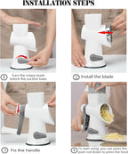 Cheese Grater MultiFunction Rotary Cheese Grater Hand Crank – Cheese Shredder Effortlessly Shred,Slice,Chop.Applicable to Cheese, Vegetables,Fruits,Nuts,Non-Slip Suction Base,Easy to Clean (white)