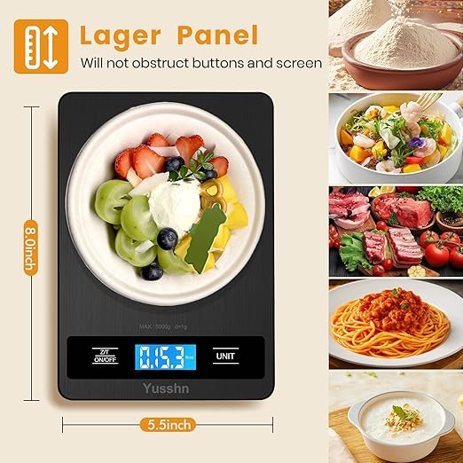 Digital Kitchen Scale - Precision Food Scale for Cooking & Baking (1g/0.05oz Accuracy) - Waterproof Stainless Steel with LCD Display, Batteries Included - Weight in Grams & oz (Black)