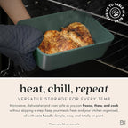 Ceramic Coated Glass Food Storage Container | No PTFE, PFOA, PFAS, and BPA | Reusable Non Toxic Meal Prep Container with Glass Lid | Easy To Store | 8 Cup Square [Pine]