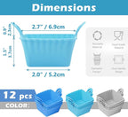 Koluti Reusable Silicone Baking Cups Set of 12, Nonstick Muffin Cupcakes Mold with Double Handle, BPA Free, Mini Square Air Fryer Cupcake Liners, 3 Colors