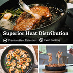 Flambo 12 Inch Smooth Cast Iron Skillet - Naturally Non-Stick, Pre-Seasoned Frying Pan, Smooth Finish for Grilling, Frying, Sauteing, Searing, Baking - Use on Oven, Stove, Grill, or Campfire