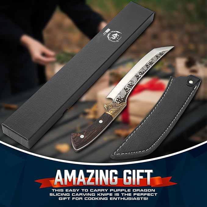 Purple Dragon Slicing Carving Knife – 8.86" Brisket Knife Razor Sharp Japanese Breaking Knives for Meat Cutting - Full Tang Design with Ergonomic Handle - Christmas Gift for Men and Women