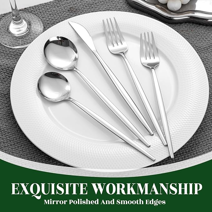 NOCCUR 40-Piece Stainless Steel Silverware Set for 8 - Utensils Set Include Knives Spoons and Forks - Mirror Polished for Home&Party