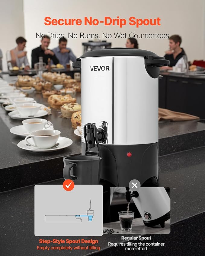VEVOR Commercial Coffee Urn, 30 Cup 4.5 L Hot Beverage Dispenser with Dripless Faucet, Quick-Brewing Commercial Coffee Maker with Stainless Steel Liner, for Catering, Business, Church & Restaurant