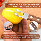 Channel Knife for Zesting Stainless Steel Bar Tool with Wood Handle, Curved Blade for Lemon/Orange Twists Cocktail Garnish Tool for Bartenders & Home Mixologists
