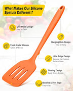 Pack of 2 Silicone Spatula Turners, Non Stick Slotted Kitchen Spatula Set, Heat Resistant BPA Free Kitchen Utensils, One-Piece Design, Suitable for Flipping Fish, Eggs, Steak, Pancakes (ORANGE)