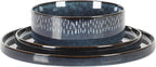 Gibson Elite 12 Piece Matisse Moderna Stoneware Reactive Glaze Plates and Bowls Dishes Dinnerware Set - Cobalt Blue