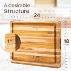 Yes4All Solid Teak Cutting Boards for Kitchen, [24''Lx18''Wx1.5”Thick] Extra Large Edge Grain Butcher Block Cutting Board, Food Safe Surface Wood Cutting Boards with Juice Grooves and Easy Grip Handle