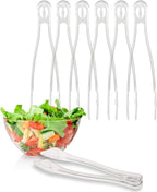 PARTY BARGAINS 8.5 Inches Plastic Serving Tongs, 6 Pack, Premium Quality & Heavy-Duty Clear Plastic Tongs for BBQ, Salads, Grilling, Buffets, & Kitchen