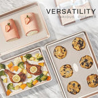 Nonstick Baking Sheet Pan Set of 3, Heavy Duty Cookie Sheets for Oven, 0.6mm Thick Quarter Size & Half Size & Jelly Roll Pan, Rustproof & Easy Clean with Textured Surface(Pink)