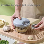 Manual Food Processor Vegetable Chopper, Portable Hand Pull String Garlic Mincer Onion Cutter for Veggies, Suitable for Vegetables, Ginger, Garlic, Fruits, Onion, Potato, Salad (Blue 500 ml)