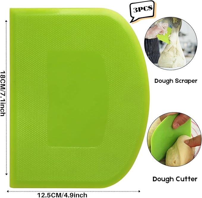 SURDOCA Dough Scraper Bench Scraper - 3P 7.1x4.9" Plastic Flexible Bowl Scraper, Sharp Edge & Angles Cake Scraper. Non-Slip Bakeware Decorating Tools Sculpting & Modeling Tools - Green+Pink+Yellow
