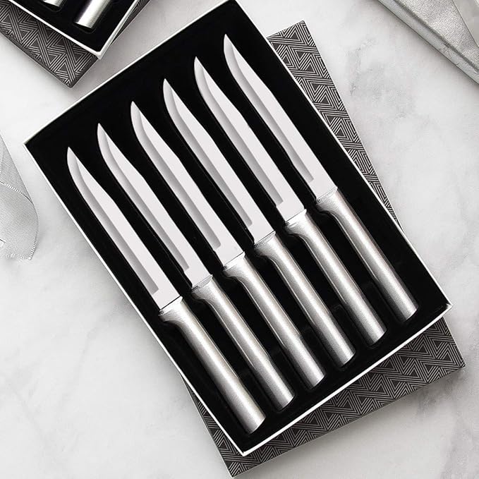 Rada Cutlery 6-Piece Utility/Steak Knife Gift Set (S06), Stainless Steel Hollow Ground Blades, Made in USA, Black Handles
