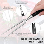 CHENGU 2 Pieces Carving Fork for Meat 12 Inch Kitchen Stainless Steel Serving Cooking with Wood Handle Classic Grill with ABS Handle Xmas Black Barbecue BBQ Fork Carving Set