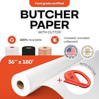 White Butcher Paper 36" x 2160" (180 feet) with Cutter - USA-Made Natural Butcher Paper Roll for Meat and Fish - Uncoated, Unwaxed & Food-Grade Material for Smoker, Grilling & BBQ by IDL Packaging