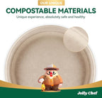JOLLY CHEF Compostable Heavy Duty Plates 𝟭𝟬 𝗜𝗻𝗰𝗵 [𝟯𝟬𝟬 𝗣𝗮𝗰𝗸] Eco-Friendly Disposable Paper Plates Made of Bagasse Biodegradable Bulk for Party Dinner Sugarcane Thanksgiving Day (Natural)