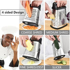 Stainless Steel 4 Sides Grater Slicer with Handle, Multifunctional Cutter Planing for Ginger, Garlic, Cucumbers, Carrots, Cheese, Potato, Ergonomic Design Kitchen Gadgets Accessories（Black）