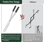 Tredre Fire Tongs and Fire Poker Set, Stainless Steel Fire Pit Tools for Outside, Heavy Duty Fireplace Tongs Log Grabber for Campfire, Wood Stove, Rust-Resistant Firewood Tong Set